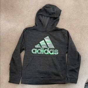 Adidas Kids Charcoal Hoodie with Green Logo